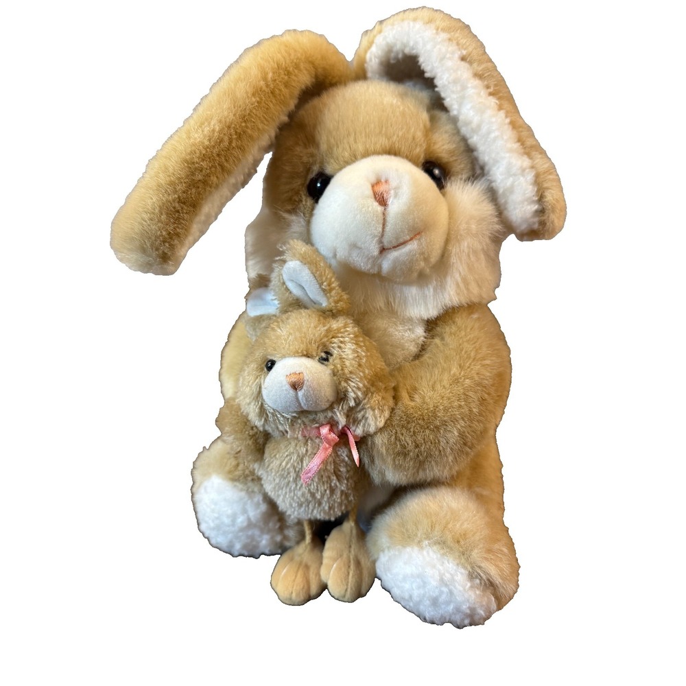 Vintage Walmart Momma Baby Easter Bunny Rabbit 12 Inch Plush Stuffed Animal Toy